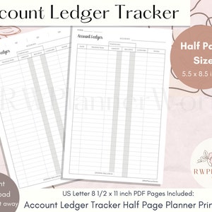 Account Ledger Tracker Printable: Half Page Planner Insert (digital ...