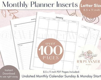 Undated Monthly Planner Insert: US Letter Size (Digital Download)
