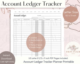 Account Ledger Tracker Planner Printable | Planner Insert | Letter Size | HP Big |