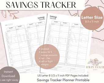 Savings Tracker Planner Insert: Letter Size (Digital Download)