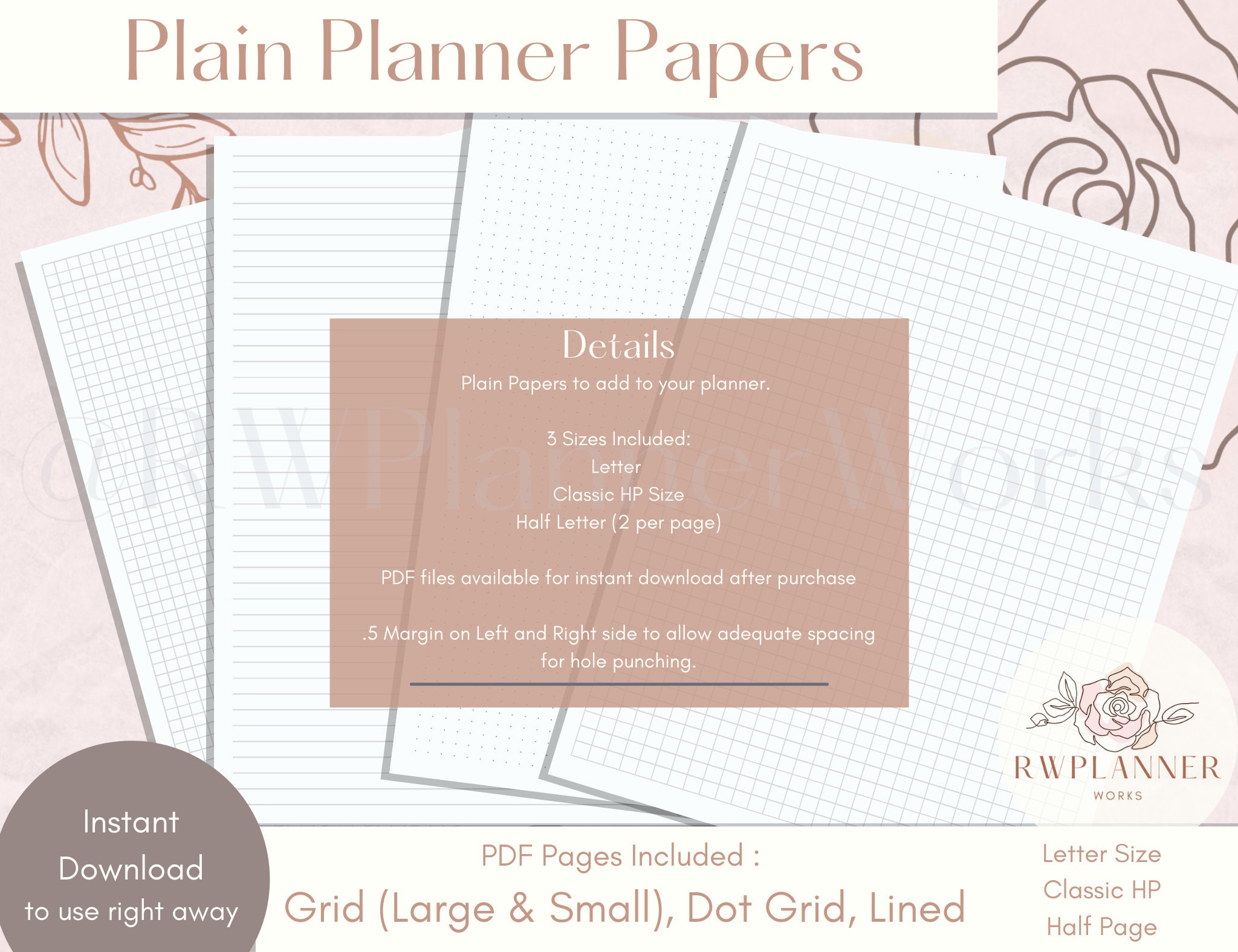 Planner Grid Line Printable Planner Inserts Dot Grid Lined Grid Planner - Etsy