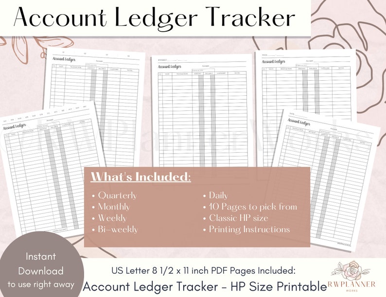 Account Ledger Tracker Printable: HP Classic Planner Insert (digital ...