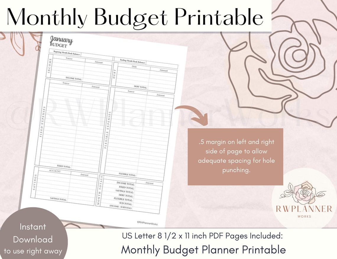 Monthly Budget Planner Printable Budget Insert Letter Size - Etsy