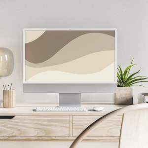 Beige Abstract Desktop Mac Boho Laptop Wallpaper - Instant Download