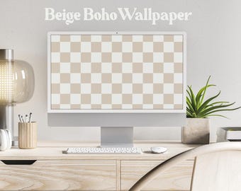 Geruite esthetiek Boho Beige digitaal behang abstract minimalistisch computer/pc/Macbook/laptop/Windows achtergrond digitale Instant Download