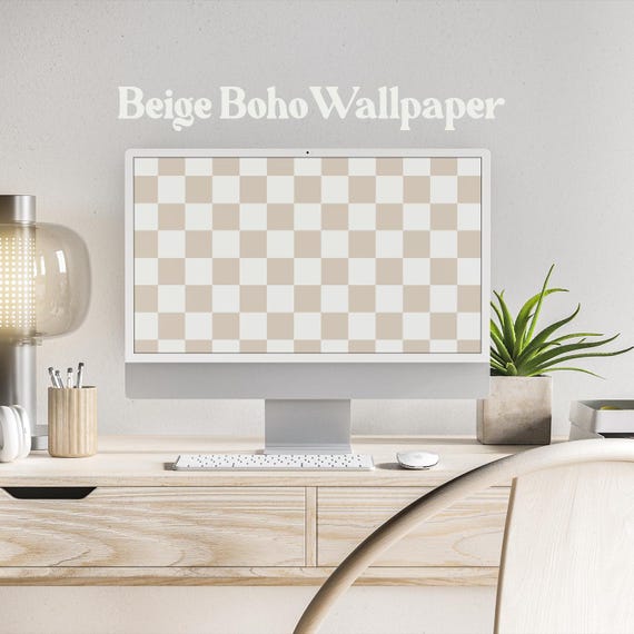 Checkered Aesthetic Boho Beige Digital Wallpaper Abstract Minimalist Computer/PC/Macbook/Laptop/Windows Background Digital Instant Download