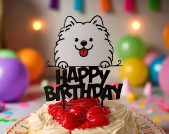 Pomeranian Cake Topper: Reusable Year after Year! Available in White or Black Color