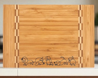 Dachshund Engraved Bamboo Cutting Board with Butcher Block Inlay