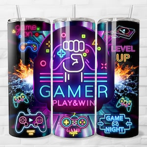 Gaming Insulated Stainless Steel 20 oz. Skinny Tumbler with Lid and Straw - Can be Personalized