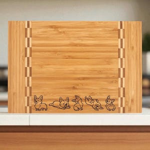 Corgi Engraved Bamboo Cutting Board with Butcher Block Inlay