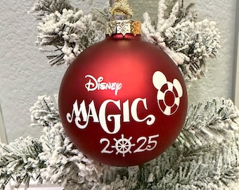 Cruise Ornament Personalized with Family Name & Year | Engraved 3" Round Glass Christmas Ornament
