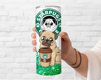 Brown Pug Tumbler - Insulated Stainless Steel 20 oz. Skinny Tumbler with Lid and Straw