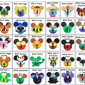 May include: A collection of decorative wall hooks featuring various Disney and Muppet characters. Each hook is designed with a Mickey Mouse ear shape and a character-specific design, including Kermit, Miss Piggy, Nemo, and Wall-E.
