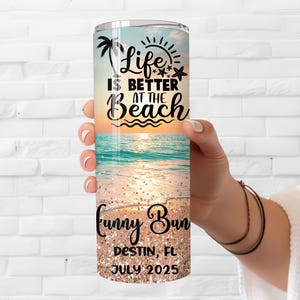 Beach Tumbler: Insulated Stainless Steel 20 oz Skinny Tumbler with Lid & Straw