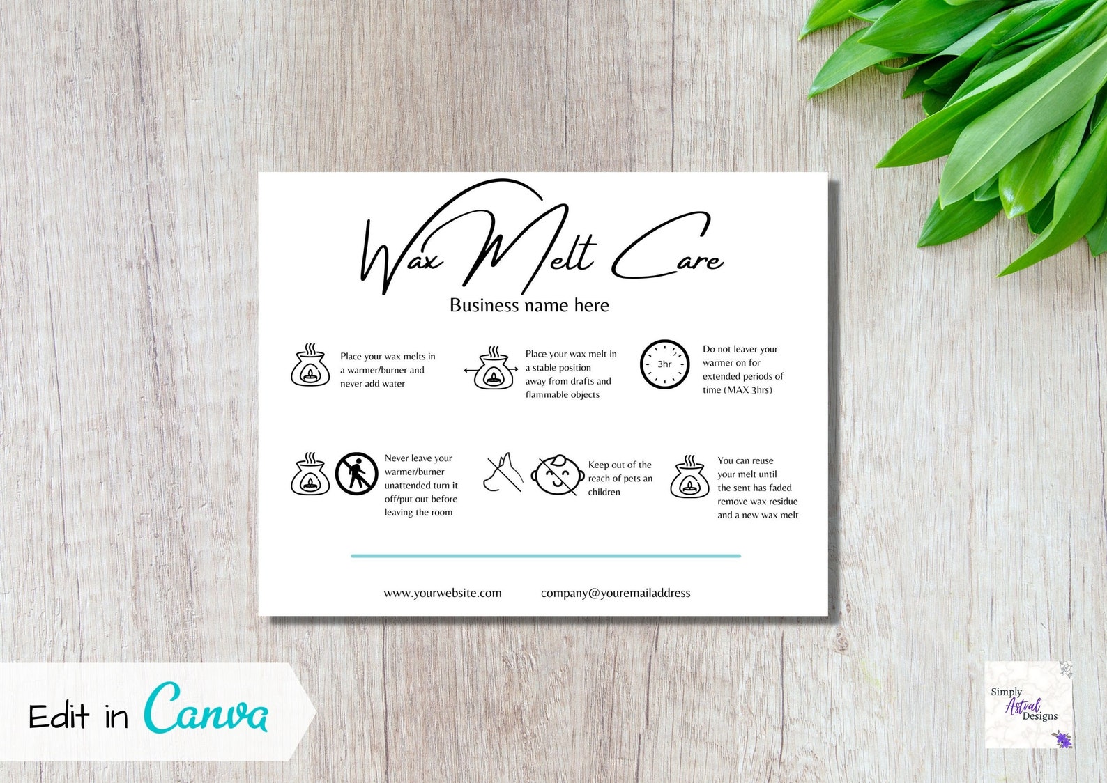 EDITABLE Wax Melt Care Card Template DIY Printable Digital Etsy