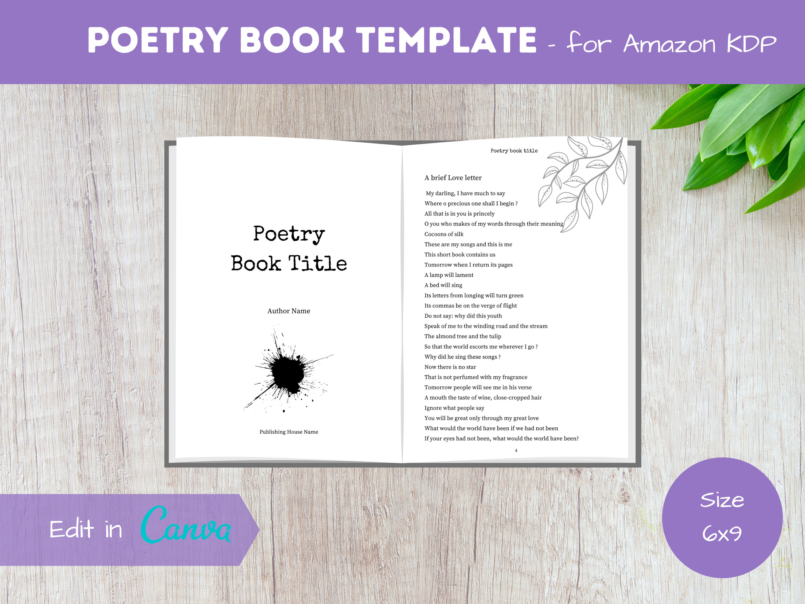 Poetry Book Template Edit in Canva 6x9 Inches Canva KDP Etsy Poetry Book Template Edit in Canva 6x9 Inches Canva KDP Etsy