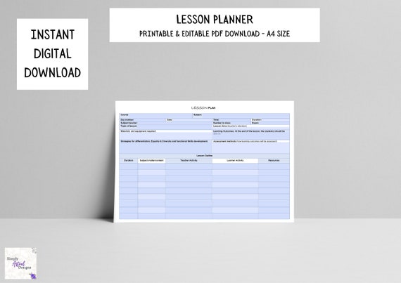 Editable lesson plan Printable lesson planning Instant | Etsy