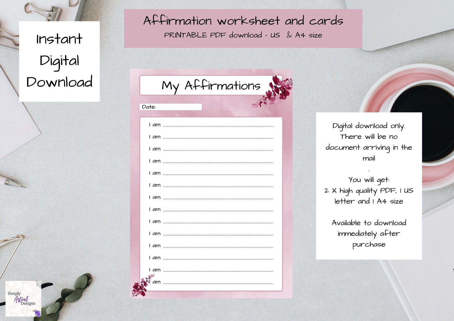 PRINTABLE Worksheet Affirmations self help Digital | Etsy