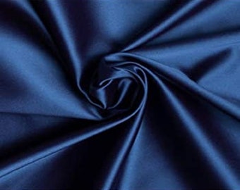 100% Polyester/Poly Silk Silky Satin Fabric, Dressmaking, Wedding, Prom - Dress Craft Fabric Material 58&quot; - 150 cm Wide (Navy Blue)