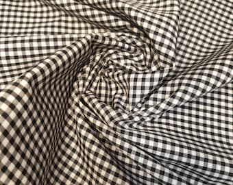 Black Gingham Polycotton Fabric 1/8" Check Sewing Dressmaking Curtains 112cm 44" wide