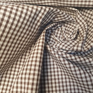 Gingham Polycotton Fabric 1/8" Check Sewing Dressmaking Curtains 112cm 44" wide (Brown)
