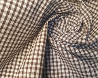 Brown Gingham Polycotton Fabric 1/8" Check Sewing Dressmaking Curtains 112cm 44" wide