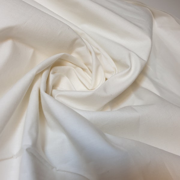 Popeline égyptienne 100 % coton uni, tissu doux pour robe artisanale, 111,8 cm (blanc cassé)