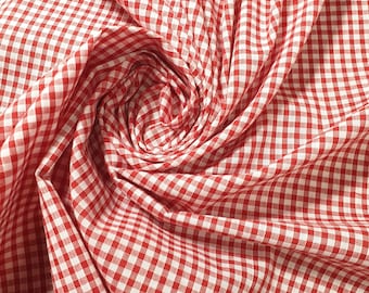 Red Gingham Polycotton Fabric 1/8" Check Sewing Dressmaking Curtains 112cm 44" wide