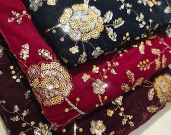 Novelty Micro 3 Crown Velvet Glitter Metallic Embroidery Dress Craft Fabric 44"