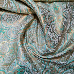 Sier paisley goud metallic print Indiase banarasi brokaat stof per meter Mint Green