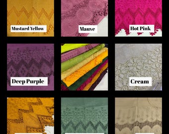 Tela de algodón con bordado floral, encaje bordado inglés, material para manualidades de vestidos, 44"