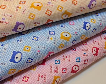 Kinderprint 100% popelinekatoen met berenprint kleine ruit (44" inch breed)