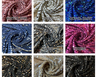Sequin Embroidered Stretch Velvet Fabric – Velour Material for Dress, Craft & Draping – 58" Wide by the Meter
