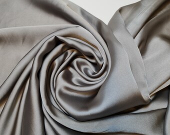 Metal Grey Glossy Charmeuse Satin Fabric Silk-Feel Polyester Bridal Dress Material 58" Soft Flowing Satin Weave Gowns, Lining Crafts