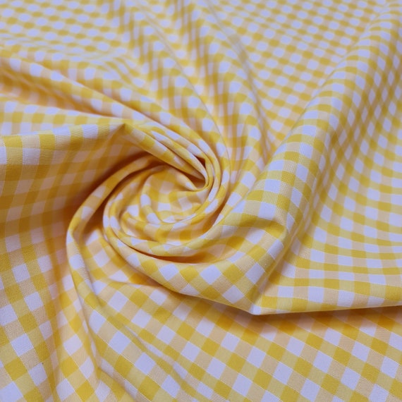 Yellow Gingham Polycotton Fabric 1/4" Check Sewing Dressmaking Curtains 112cm 44" wide
