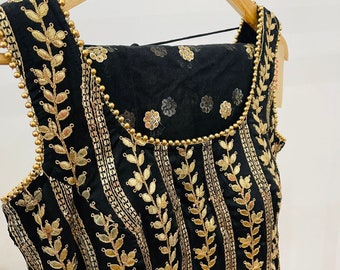 Black Floral Embroidered 3 Piece Modern Patiala Ethnic Suit With Sequin & Stone Embelishment For Wedding, Party Wear Readymade Size 38