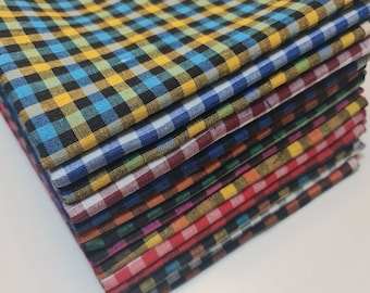 Premium 100% Cotton Gingham 1/8&quot; Plaid Woven Check Khadi Soft Linen Handloom Dress Craft Fabric Material 36&quot; - 91 cm Wide