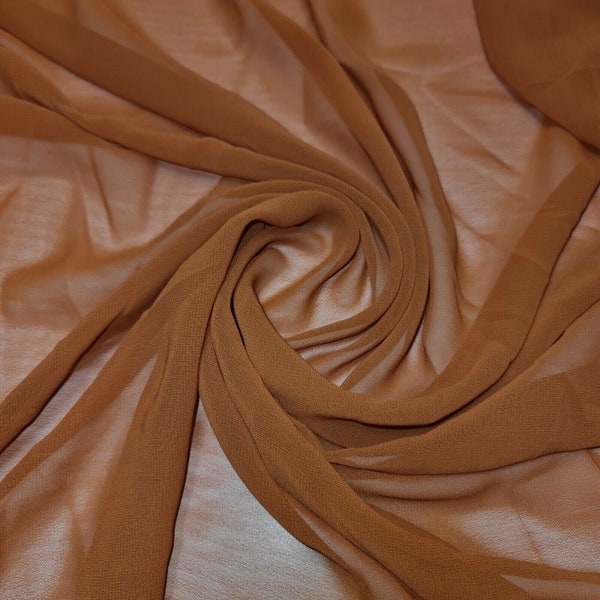 Clearance* Plain/Solid Moss Crepe Chiffon Sheer Semi Transparent 100% Polyester Dress Craft Fabric Material 45" - 112 cm Wide (Rust Orange)