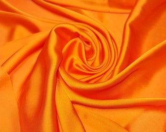 Orange - 7 Glossy Charmeuse Satin Fabric Silk-Feel Polyester Bridal Dress Material 58" Soft Flowing Satin Weave Gowns, Lining Crafts
