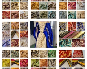 Floral Gold Leaf Damask Metallic Indian Banarasi Brocade Fabric Design 44&quot; Meter