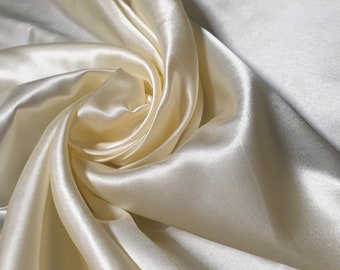 100% Polyester/Poly Silk Silky Satin Fabric, Dressmaking, Wedding, Prom - Dress Craft Fabric Material 58" - 150 cm Wide (Cream)