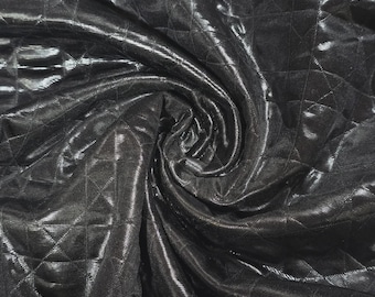 Black Leather Look Quilted Jersey Stretch Dressmaking Fabric By The Meter 58"