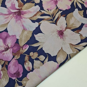 Navy Lush Floral Scuba Print Fabric Dress Skirts Spandex Stretch Material 58"