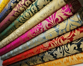 Luksusowa kwiatowa złota metaliczna indyjska tkanina brokatowa Banarasi 44" na metry