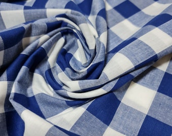 Royalblau Gingham Polycotton Stoff 1 "Karo Nähen Schneiderei Vorhänge 112 cm 44" breit