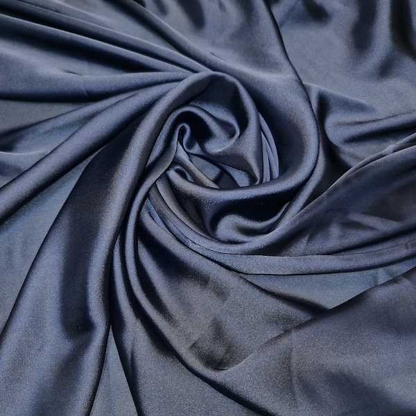 Clearance* Lightweight Polyester Silk Charmeuse Satin Dressmaking Bridal Prom Décor - Craft Fabric Material 58" - 150 cm Wide(Dark Navy -10)