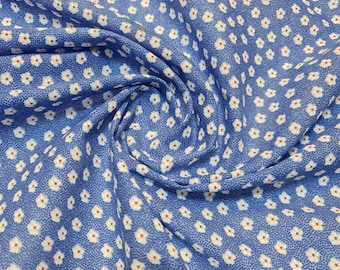 Blue Ditsy Flower Vintage Floral Polycotton Fabric Dress Craft Quilting Material 45" By The Meter