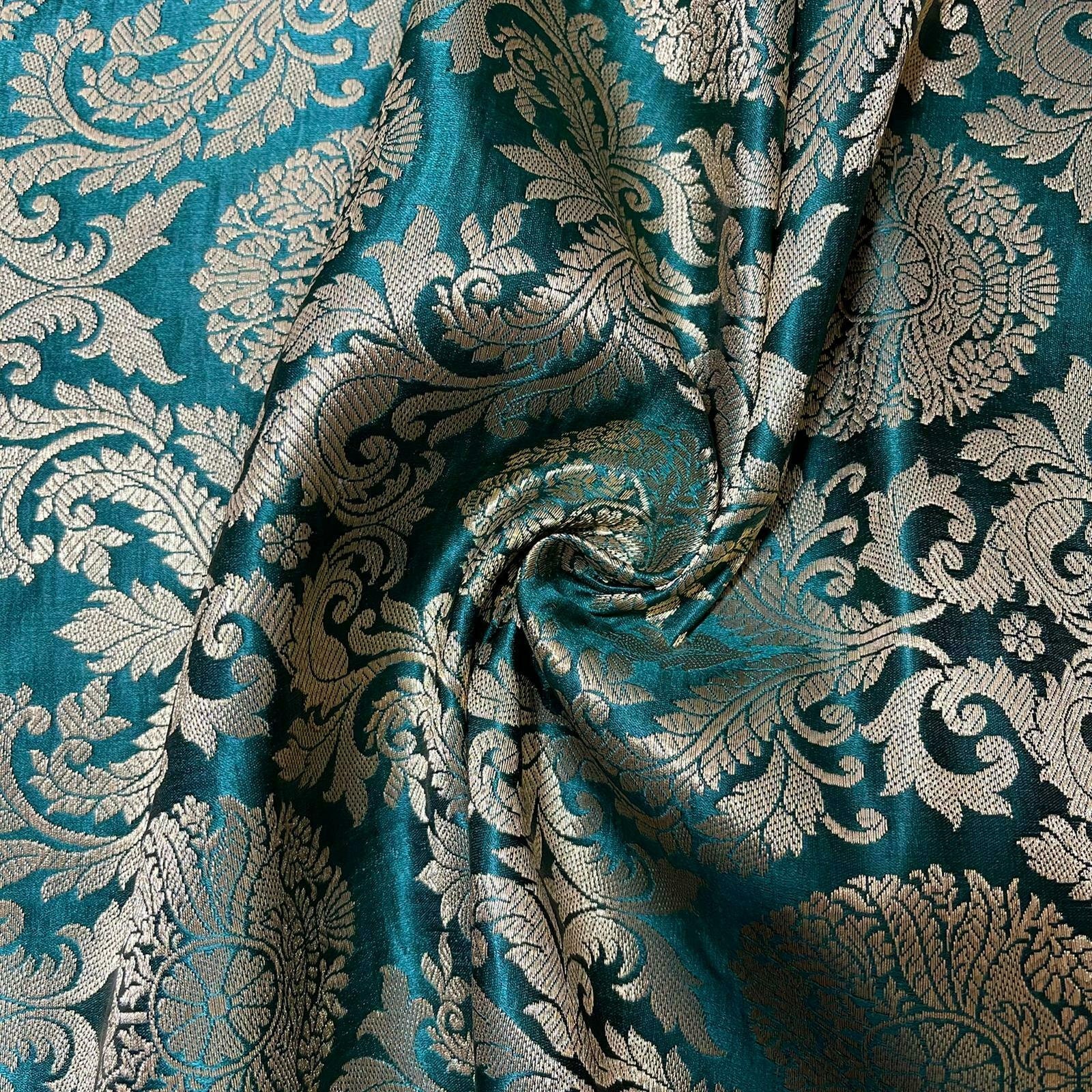 Tela De Brocado Verde: Tela Banarasi De Seda Artística India Cortada A Medida - México