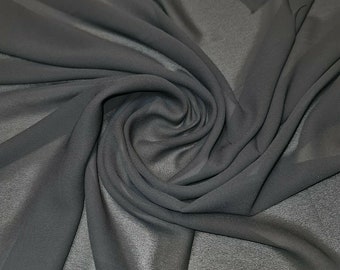 Clearance* Plain/Solid Moss Crepe Chiffon Sheer Semi Transparent 100% Polyester Dress Craft Fabric Material 45" - 112 cm Wide (Black)