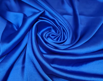 Royal Blue -26 Glossy Charmeuse Satin Fabric Silk-Feel Polyester Bridal Dress Material 58" Soft Flowing Satin Weave Gowns, Lining Crafts